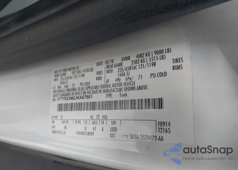 2018 Ford Transit-250 z USA, uszkodzony, nr VIN 1FTYR2XM2JKA67881